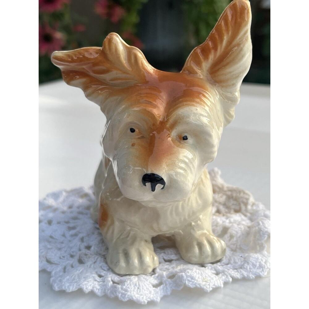 Vintage 1950s Japan Scottie Dog Planter Ceramic Windblown Ears MCM Kitsch 5”